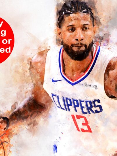 Paul George watercolor, L.A. Clippers wall art, L.A. Clippers NBA Championship winner Canvas, Paul George Los Angeles Clippers art wall