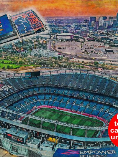 Canvas-Print of Denver Broncos Stadium, Empower Field, Watercolor Digital Sketch Print Canvas Print,  football. Denver Broncos Football, Pro