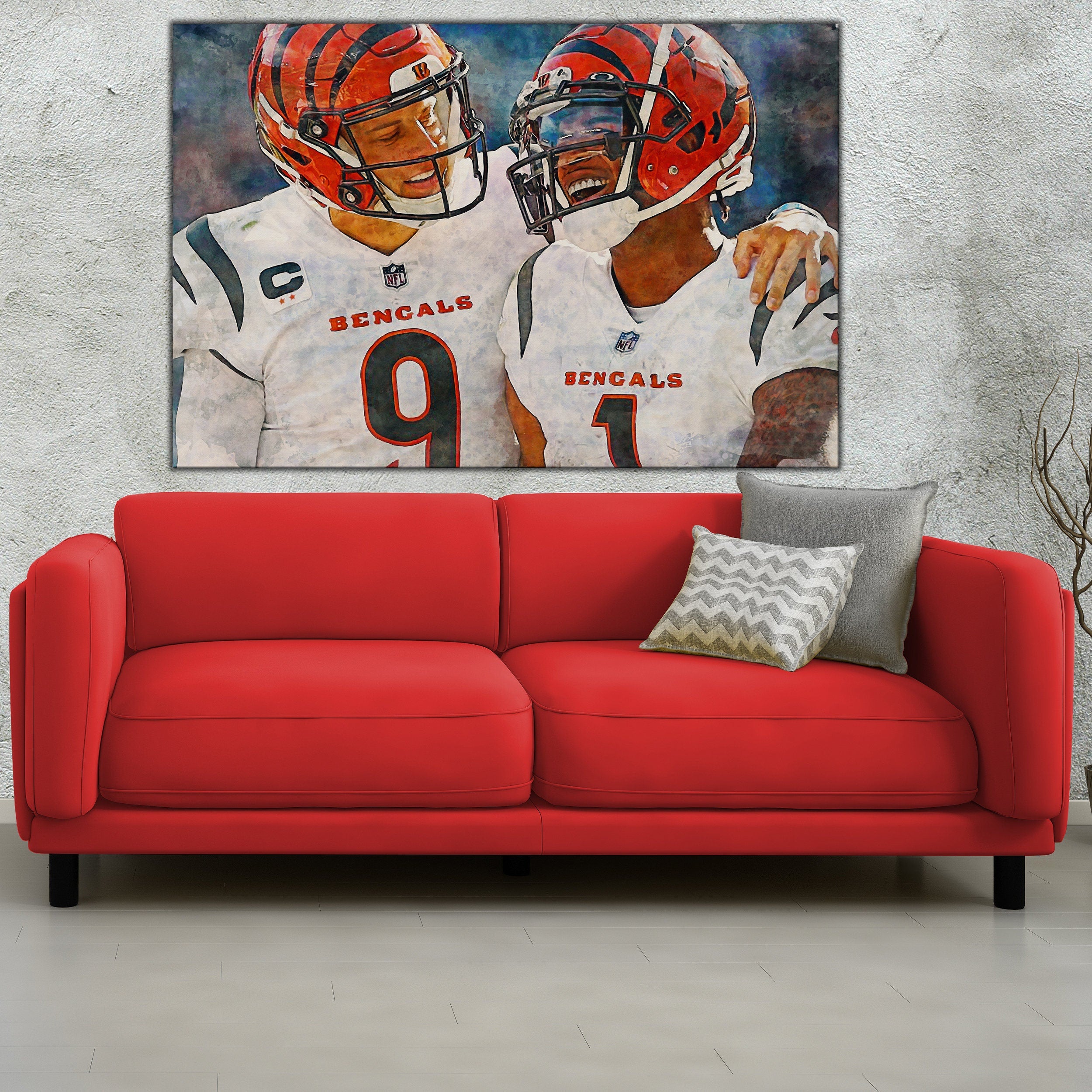 Joe Burrow and Ja'Marr Chase poster watercolor, Cincinnati Bengals Super Bowl, Joe Burrow Cincinnati Bengals poster. Ja/Marr Chase, - Image 2