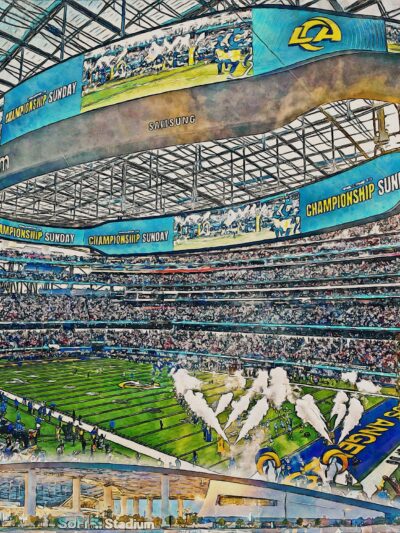 Canvas-Print of SoFi Stadium, Watercolor Digital Sketch Print Canvas Print, Los Angeles California, Los Angelese Rams, Pro