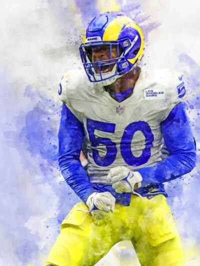 Bobby Wagner watercolor, LA Rams wall art, Los Angeles Rams Bobby Wagner poster on Canvas