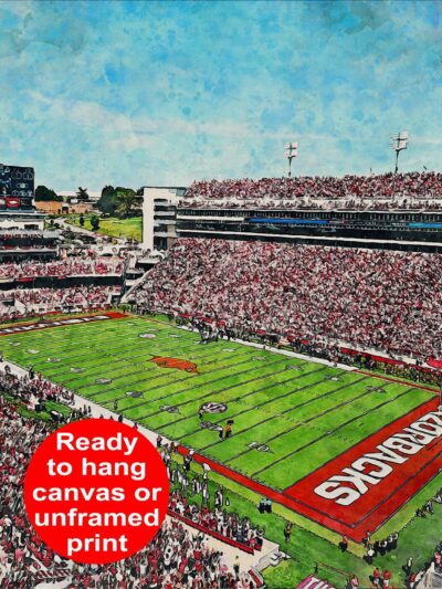 Arkansas Razorbacks, Donald W. Reynolds Razorback Stadium , Watercolor Digital Sketch Print Canvas Print, University of Arkansas Football