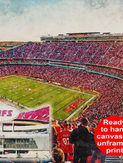Canvas-Print of Arrowhead Stadium, Watercolor Digital Sketch Print Canvas Print,  Football, Kansas City Chiefs, Kansas City Missouri, Pro