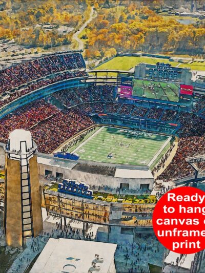 Canvas-Print of Gillette Stadium, Watercolor Digital Sketch Print Canvas Print,  Football, New England Patriots, Boston Massachusetts