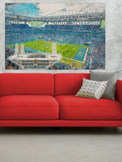 Canvas-Print of Hard Rock Stadium, Watercolor Digital Sketch Print Canvas Print,  Football, Miami Dolphins, Miami Florida