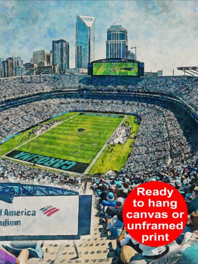 Canvas-Print of Bank of America Stadium, Watercolor Digital Sketch Print Canvas Print, Football, Carolina Panthers, Charlotte North Carolina, Pro