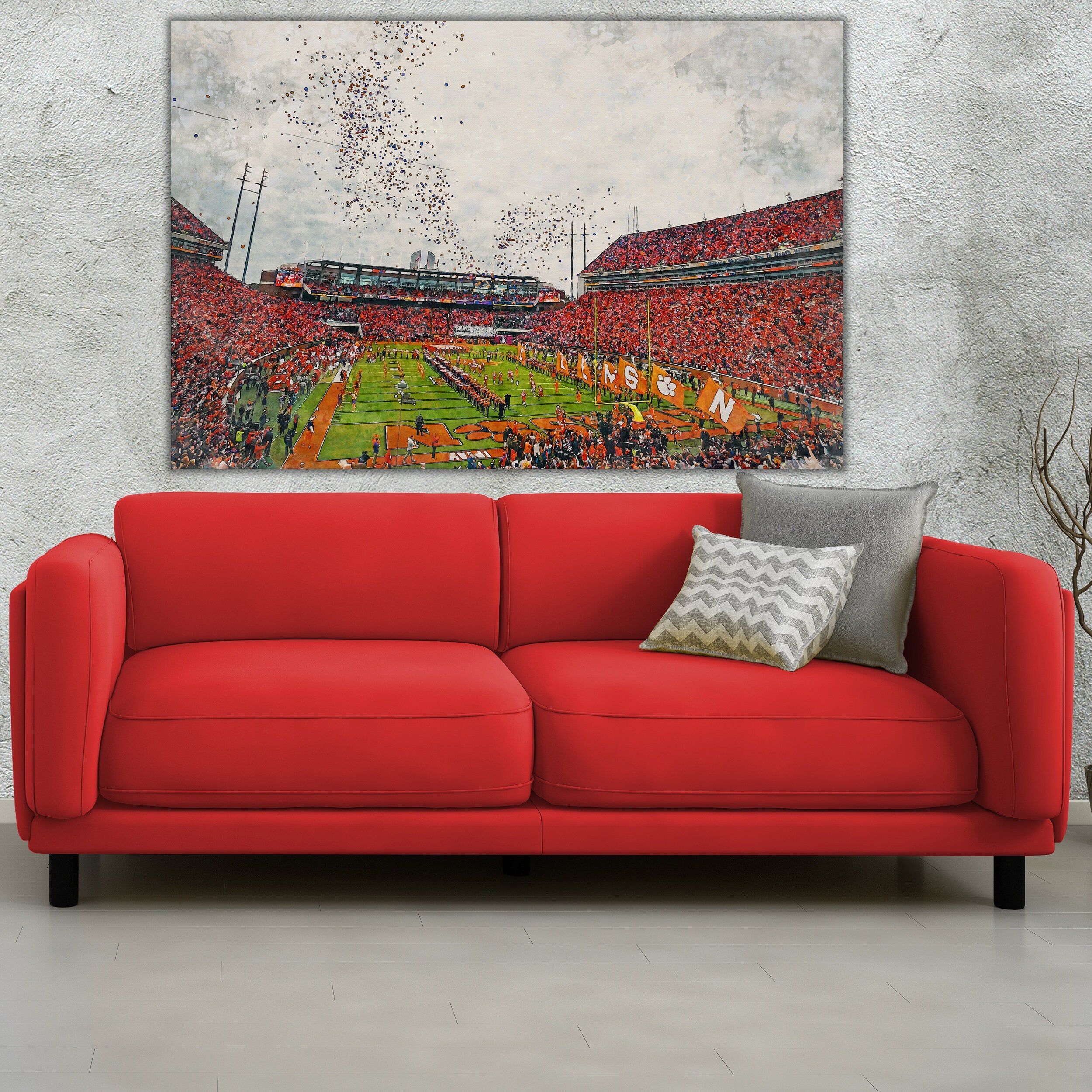 Canvas-Print of Clemson Tigers, Memorial Stadium , Watercolor Digital Sketch Print Canvas Print, Clemson University, Clemson South Carolina - Image 2