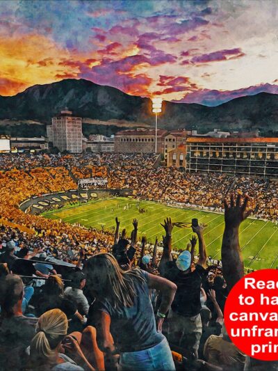 Canvas-Print of Colorado Buffaloes, Folsom Field , Watercolor Digital Sketch Print Canvas Print, University of Colorado, Boulder Colorado