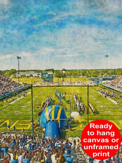 Canvas-Print of Delaware Blue Hens, Delaware Stadium , Watercolor Digital Sketch Print Canvas Print, University of Deleware, Newark Delaware