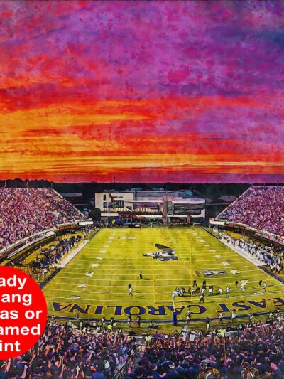 ECU Pirates, Dowdy-Ficklen Stadium , Watercolor Digital Sketch Print Canvas Print, East Carolina University, Greenville North Carolina