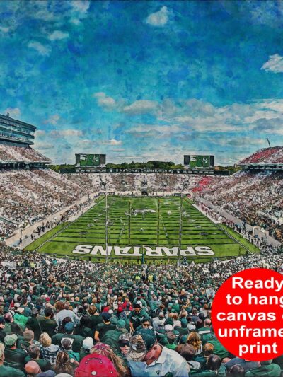 Michigan State Spartans, Spartan Stadium , Watercolor Digital Sketch Print Canvas Print , Michigan State University, East Lansing Michigan