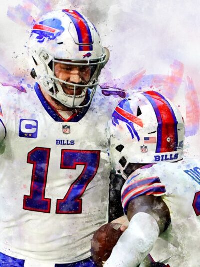 Stefon Diggs, Josh Allen watercolor, Buffalo Bills wall art, Buffalo Bills Stefon Diggs, Josh Allen Poster. Canvas, Stefon Diggs