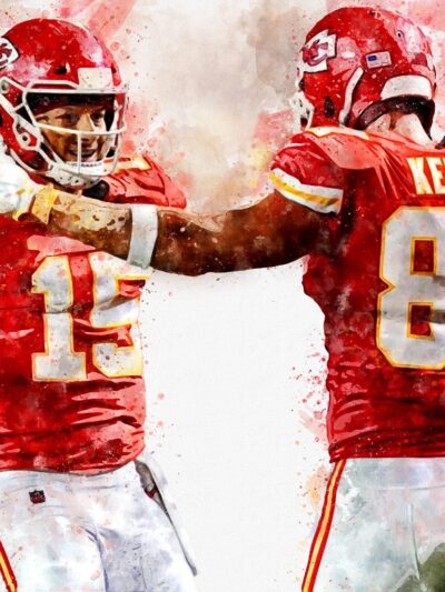 Travis Kelce, Patrick Mahomes watercolor, Kansas City Chiefs wall art, Kansas City Chiefs Travis Kelce. Patrick Mahomes poster on Canvas