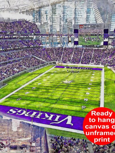 Canvas-Print of U.S. Bank Stadium, Watercolor Digital Sketch Print Canvas Print, Minneapolis, Minnesota, Pro