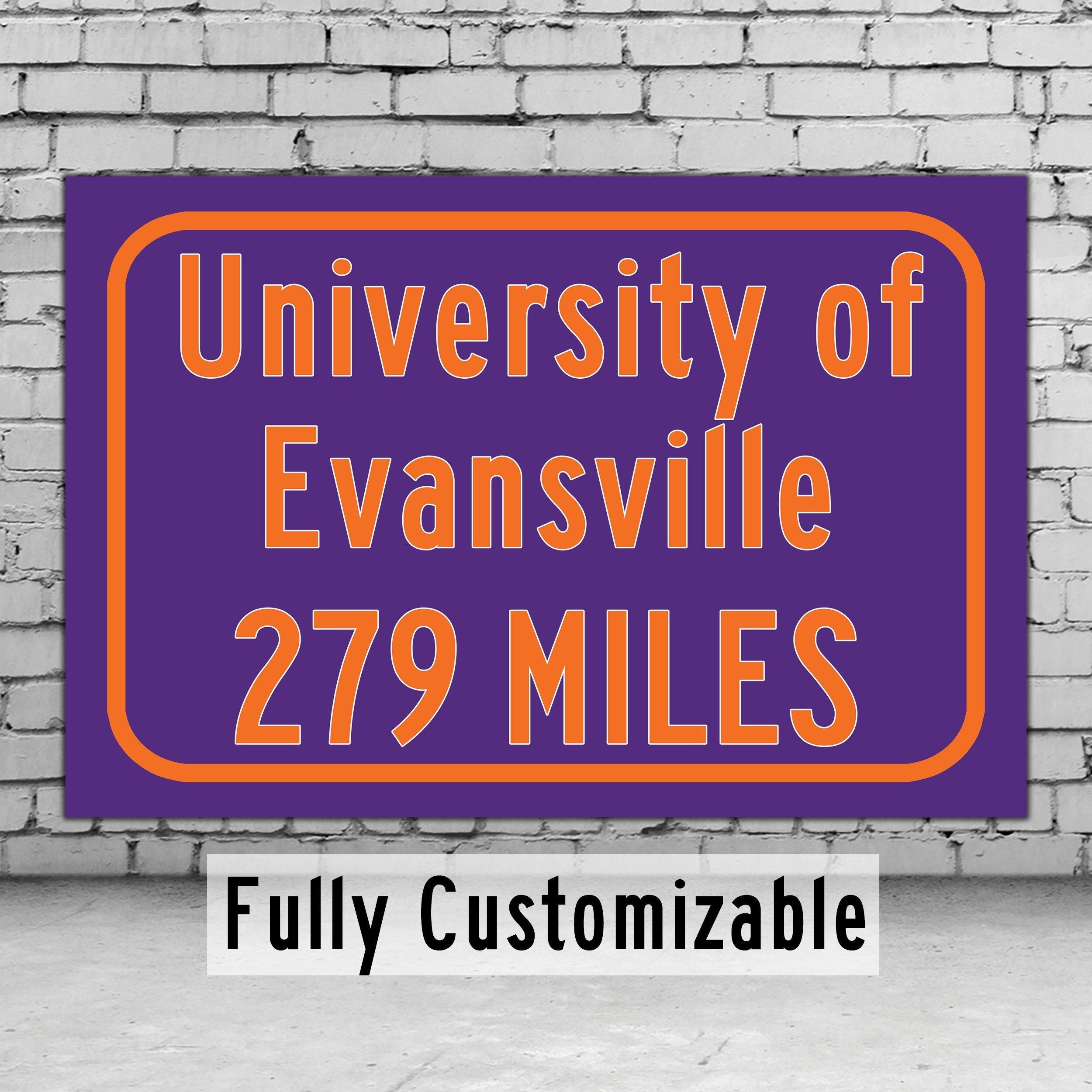 University of Evansville / Custom College Highway Distance Sign / Evansville Purple Aces / Evansville Indiana /