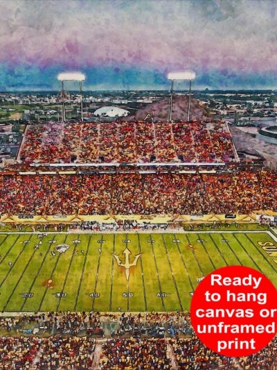 Arizona State Sun Devils, Sun Devill Football Stadium , Watercolor Digital Sketch Print Canvas Print, Sun Devil Football, Tempe Arizona