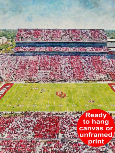Oklahoma Sooners, Oklahoma Memorial Stadium , Watercolor Digital Sketch Print Canvas Print, University of Oklahoma, Norman Oklahoma