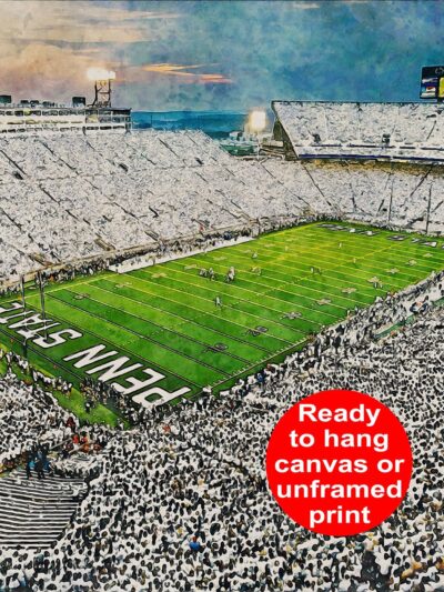 Penn State Nittany Lions, Beaver Stadium , Watercolor Digital Sketch Print Canvas Print, Penn State University, Centre County Pennsylvania