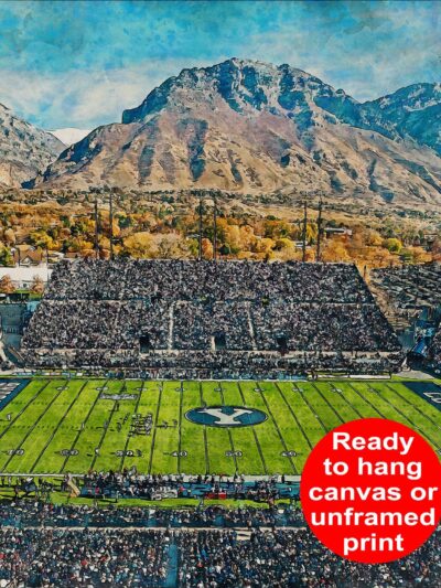 Canvas-Print of BYU Cougars, LaVell Edwards Stadium , Watercolor Digital Sketch Print Canvas Print, BYU, Provo Utah