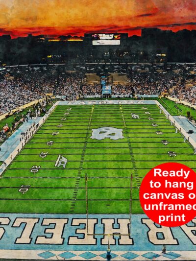 Canvas-Print of UNC Tar Heels, Kenan Memorial Stadium , Watercolor Digital Sketch Print Canvas Print, Chapel Hill North Carolina, UNC