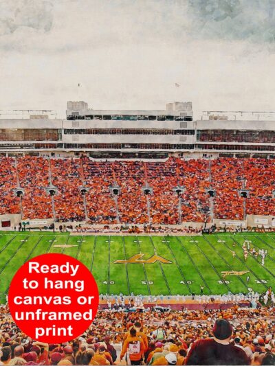 Canvas-Print of Virginia Tech Hokies, Lane Stadium ,  Watercolor Digital Sketch Print Canvas Print,  Blacksburg Virginia, Virginia Tech