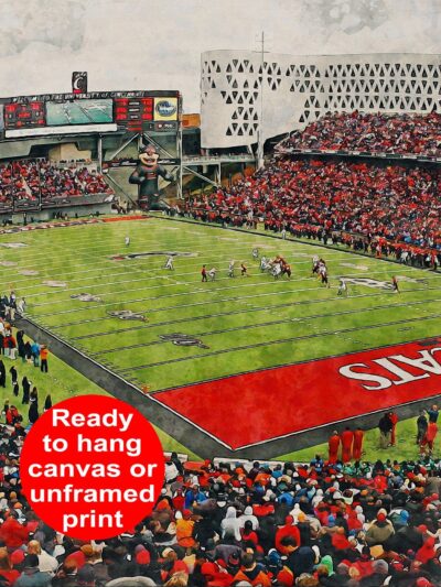 Canvas-Print of Cincinnati Bearcats, Nippert Stadium , Watercolor Digital Sketch Print Canvas Print, Bearcats Football, Cincinnati Ohio