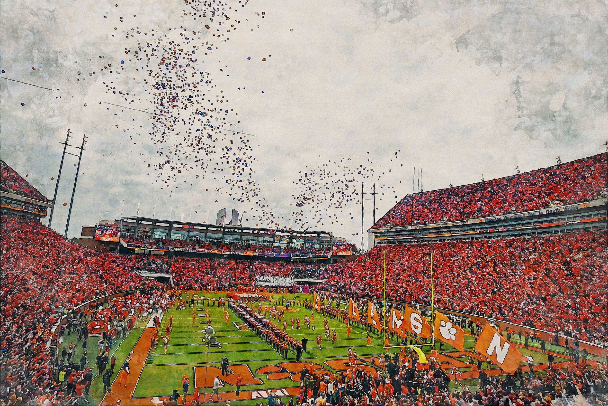 Canvas-Print of Clemson Tigers, Memorial Stadium , Watercolor Digital Sketch Print Canvas Print, Clemson University, Clemson South Carolina - Image 3