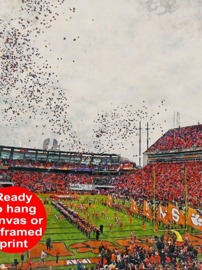 Canvas-Print of Clemson Tigers, Memorial Stadium , Watercolor Digital Sketch Print Canvas Print, Clemson University, Clemson South Carolina