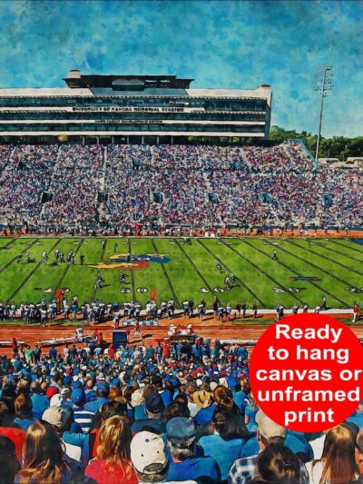 Kansas Jayhawks, David Booth Kansas Memorial Stadium , Watercolor Digital Sketch Print Canvas Print, University of Kansas, Lawrence Kansas