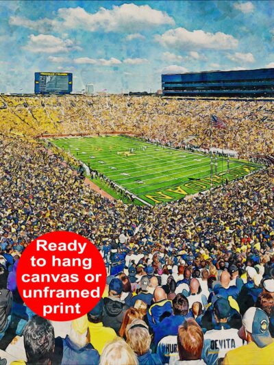 Michigan Wolverines, Michigan Stadium , Watercolor Digital Sketch Print Canvas Print , University of Michigan, Ann Arbor Michigan