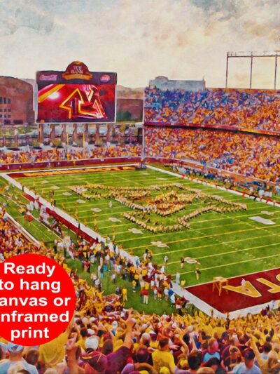 Canvas-Print of Minnesota Golden Gophers,  Hunington Bank Stadium , Watercolor Digital Sketch Print Canvas Print , University of Minnesota
