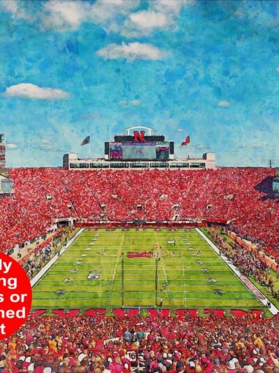Nebraska Cornhuskers, Memorial Stadium , Watercolor Digital Sketch Print Canvas Print , University of Nebraska, Lincoln Nebraska