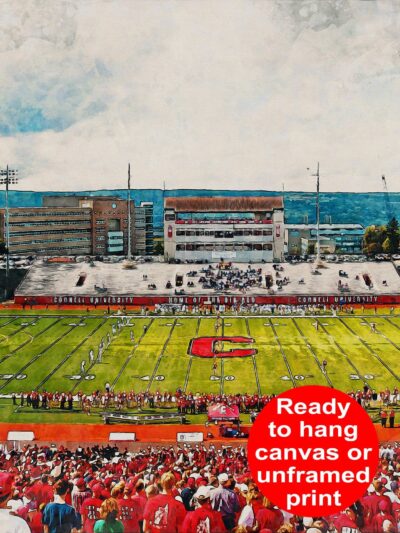 Canvas-Print of Cornell Big Red, Schoellkopf Field , Watercolor Digital Sketch Print Canvas Print, Cornell University, Ithaca New York