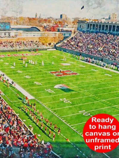 Canvas-Print of Harvard Crimson, Harvard Stadium , Watercolor Digital Sketch Print Canvas Print, Boston Massachusetts, Harvard University