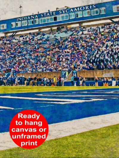 Indiana State Sycamores, Indiana State University Memorial Stadium , Watercolor Digital Sketch Print Canvas Print, Terre Haute Indiana