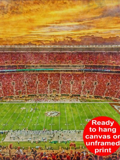 Canvas-Print of Alabama Crimson Tide, Bryant-Denny Stadium , Watercolor Digital Sketch Print Canvas Print, Bama Football, Tuscaloosa Alabama