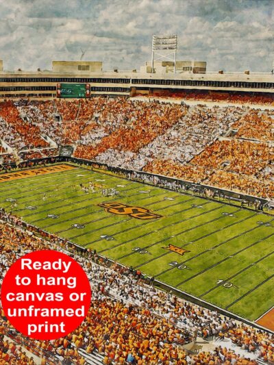 Oklahoma State Cowboys , Boone Pickens Stadium, Watercolor Digital Sketch Print Canvas Print, Oklahoma State University, Stillwater Oklahoma