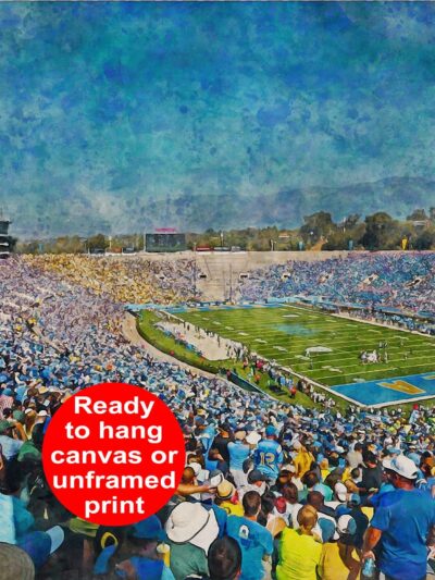 Canvas-Print of UCLA Bruins, Rose Bowl Stadium , Watercolor Digital Sketch Print Canvas Print, Los Angeles California, UCLA