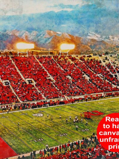 Canvas-Print of Utah Utes, Rice-Eccles Stadium,  Watercolor Digital Sketch Print Canvas Print, Salt Lake City Utah, University of Utah