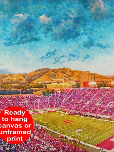 Canvas-Print of Utah Utes, Rice-Eccles Stadium,  Watercolor Digital Sketch Print Canvas Print, Salt Lake City Utah, University of Utah