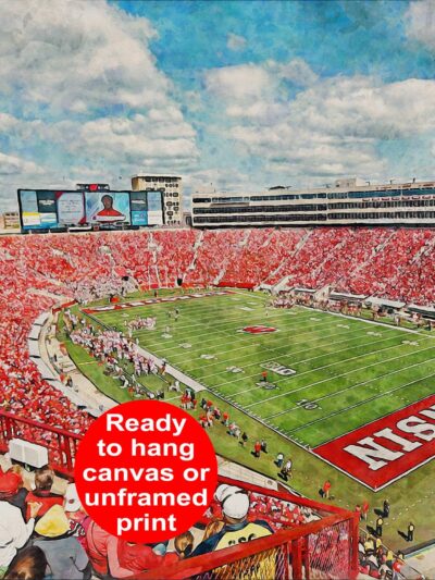 Wisconsin Badger, Camp Randall Stadium ,  Watercolor Digital Sketch Print Canvas Print,  Madison Wisconsin , University of Wisconsin