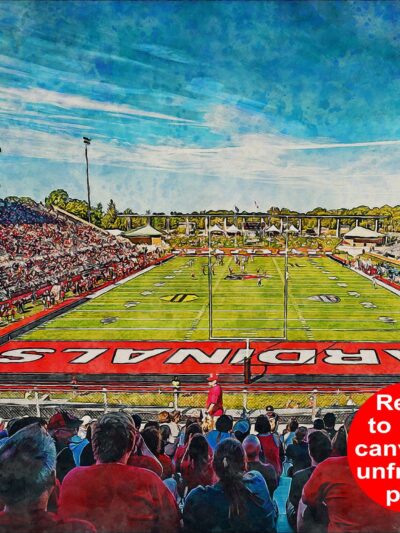 Ball State Cardinals,  Scheumann Stadium, Watercolor Digital Sketch Print Canvas Print, Ball State University, Muncie Indiana