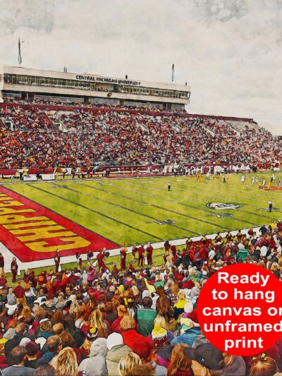 Canvas-Print of Central Michigan Chippewas, Kelly/Shorts Stadium , Watercolor Digital Sketch Print Canvas Print, Central Michigan University