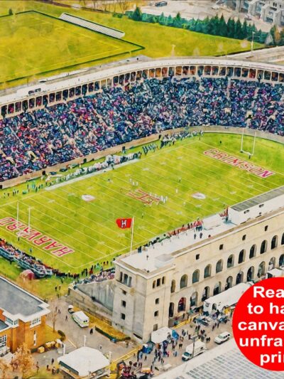 Canvas-Print of Harvard Crimson, Harvard Stadium , Watercolor Digital Sketch Print Canvas Print, Boston Massachusetts, Harvard University