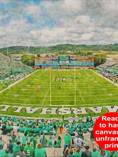 Marshall Thundering Herd,Joan C. Edwards Stadium , Watercolor Digital Sketch Print Canvas Print,Huntington West Virginia,Marshall University