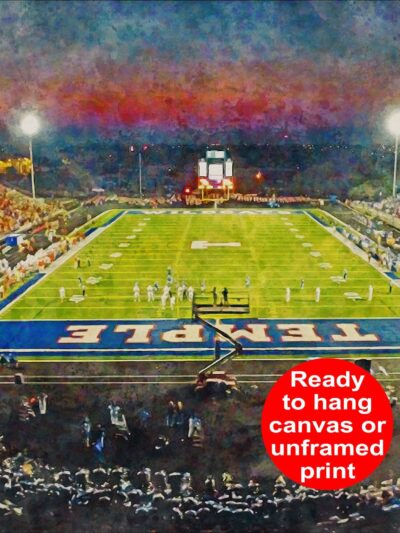 Temple Owls, Lincoln Finacial Field, Watercolor Digital Sketch Print Canvas Print, Philadelphia Pennsylvania, Temple University