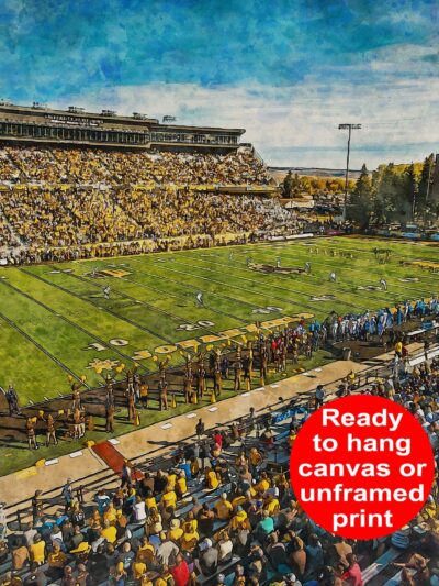 Canvas-Print of War Memorial Stadium, Wyoming Cowboys , Watercolor Digital Sketch Print Canvas Print, University of Wyoming, Laramie Wyoming