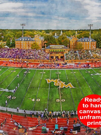 Canvas-Print of Zable Stadium, William & Mary Tribe , Watercolor Digital Sketch Print Canvas Print, William and Mary, Williamsburg Virginia