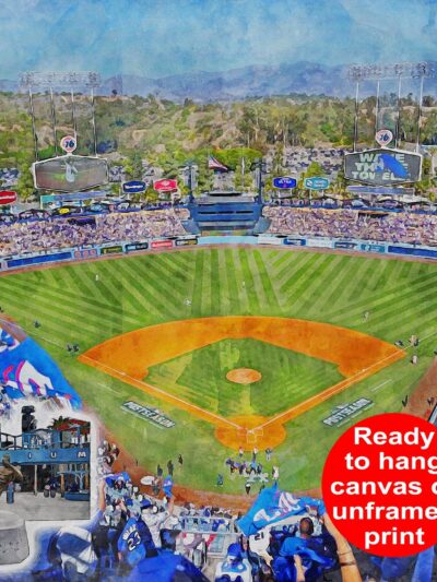 Canvas-Print of Dodger Stadium Artwork, Dodger Stadium watercolor sketch, Los Angeles Dodgers, Los Angeles Dodgers Collage,, Pro