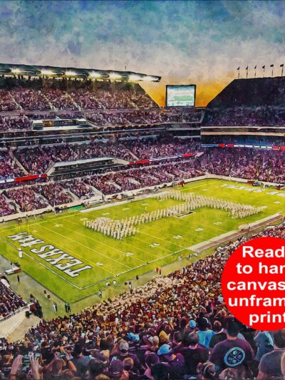 Canvas-Print of Texas A&M Aggies, Kyle Field , Watercolor Digital Sketch Print Canvas Print, Texas A and M, College Station Texas